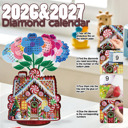 2026-2027 House Wooden DIY 5D Diamond Painting Calendar for Home Office Decor