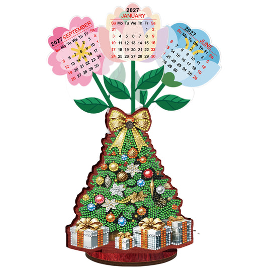 2026-2027 Christmas Tree Wooden DIY 5D Diamond Painting Calendar for Home Decor