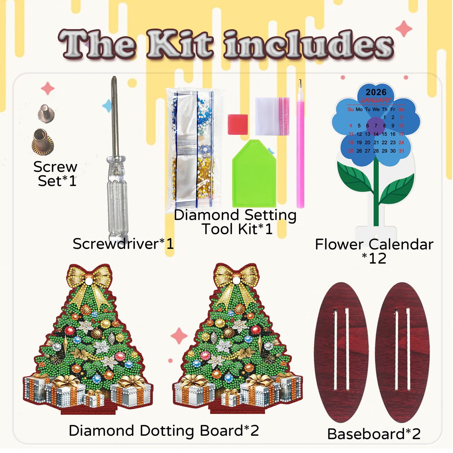 2026-2027 Christmas Tree Wooden DIY 5D Diamond Painting Calendar for Home Decor