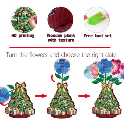 2026-2027 Christmas Tree Wooden DIY 5D Diamond Painting Calendar for Home Decor