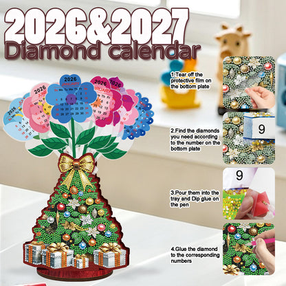 2026-2027 Christmas Tree Wooden DIY 5D Diamond Painting Calendar for Home Decor