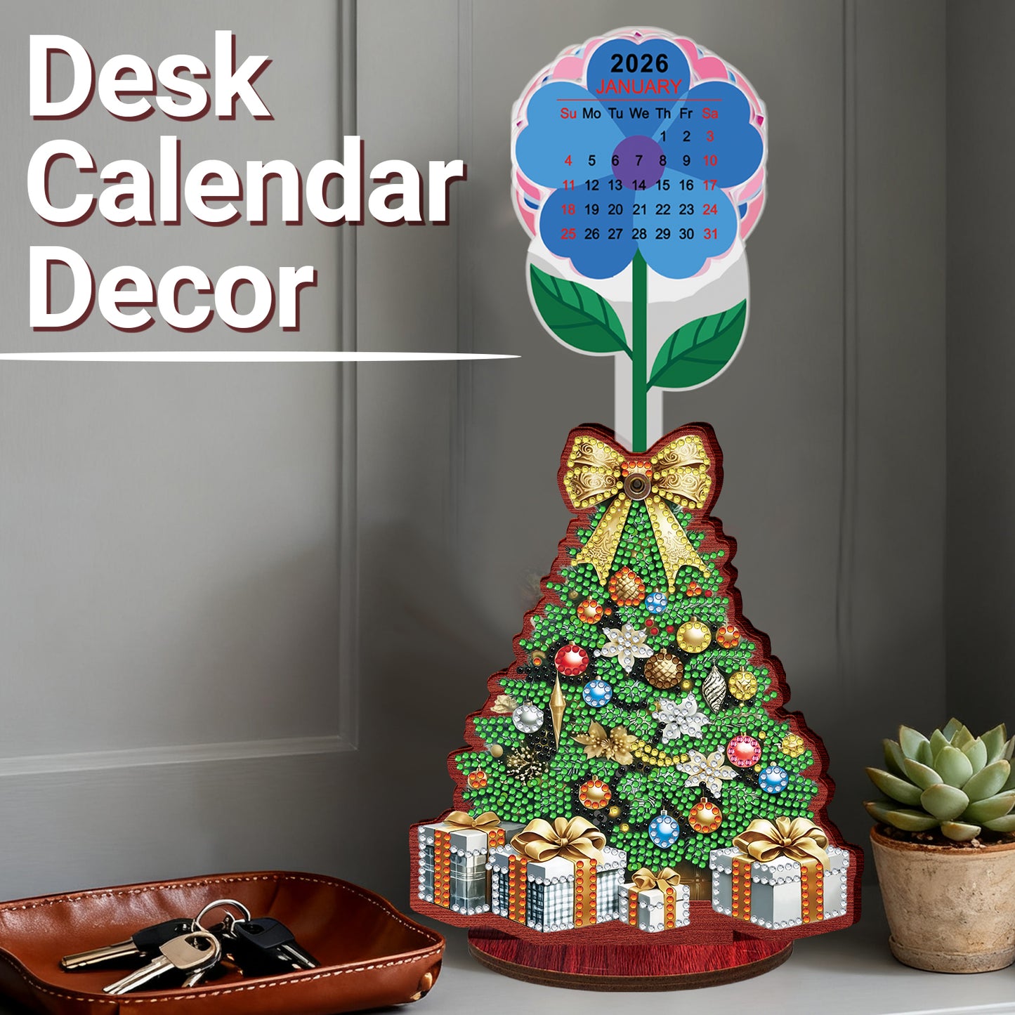 2026-2027 Christmas Tree Wooden DIY 5D Diamond Painting Calendar for Home Decor
