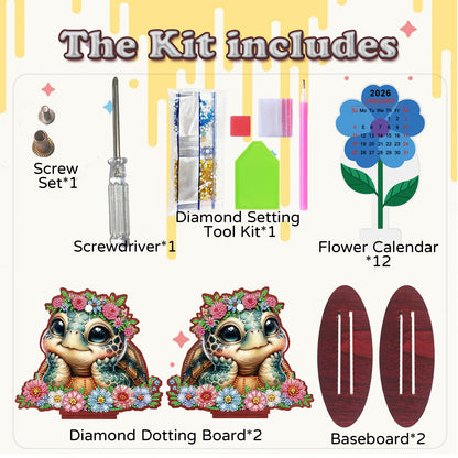 2026-2027 Turtle Wooden DIY 5D Diamond Painting Calendar for Home Office Decor