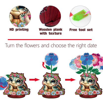 2026-2027 Turtle Wooden DIY 5D Diamond Painting Calendar for Home Office Decor