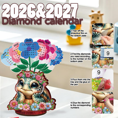 2026-2027 Turtle Wooden DIY 5D Diamond Painting Calendar for Home Office Decor
