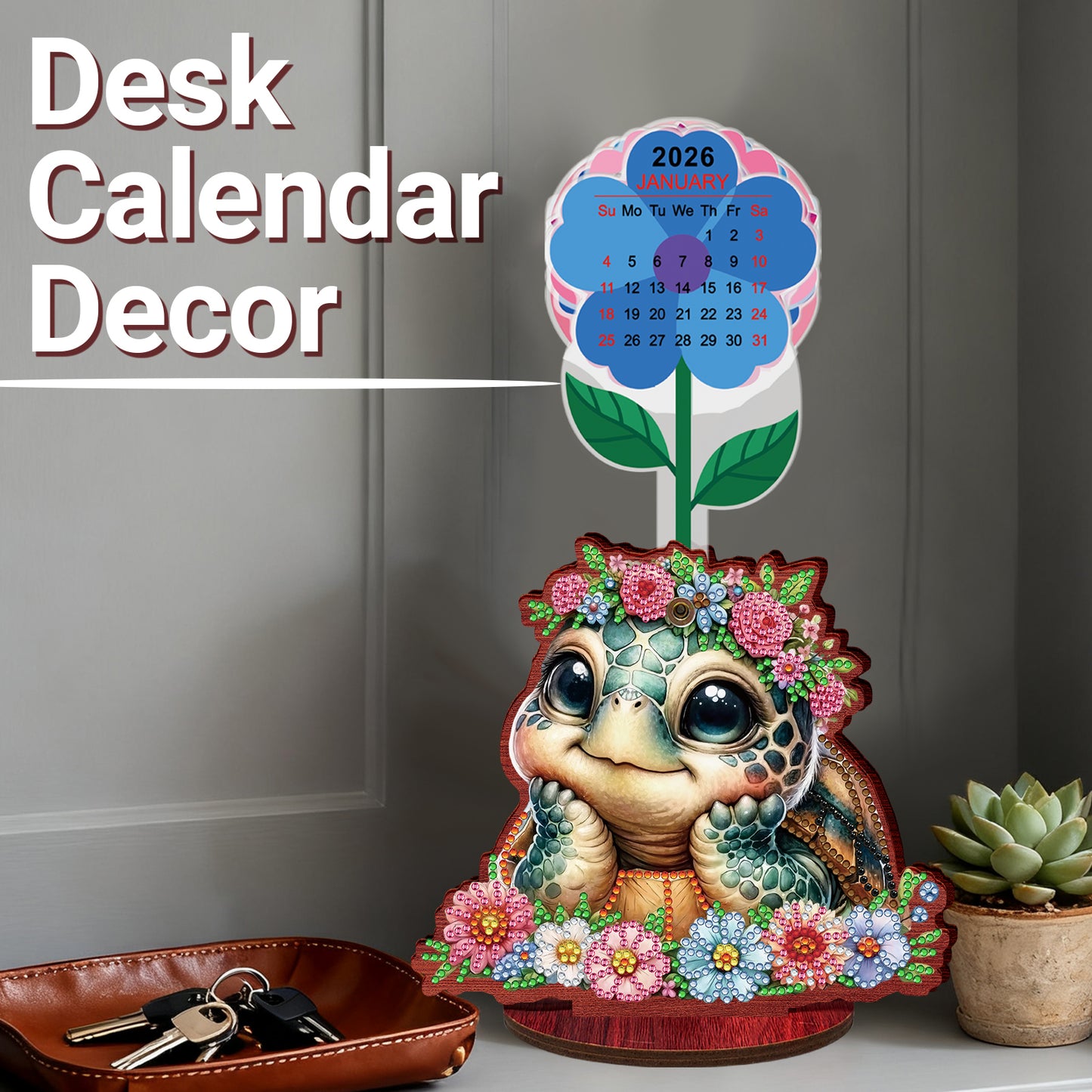 2026-2027 Turtle Wooden DIY 5D Diamond Painting Calendar for Home Office Decor