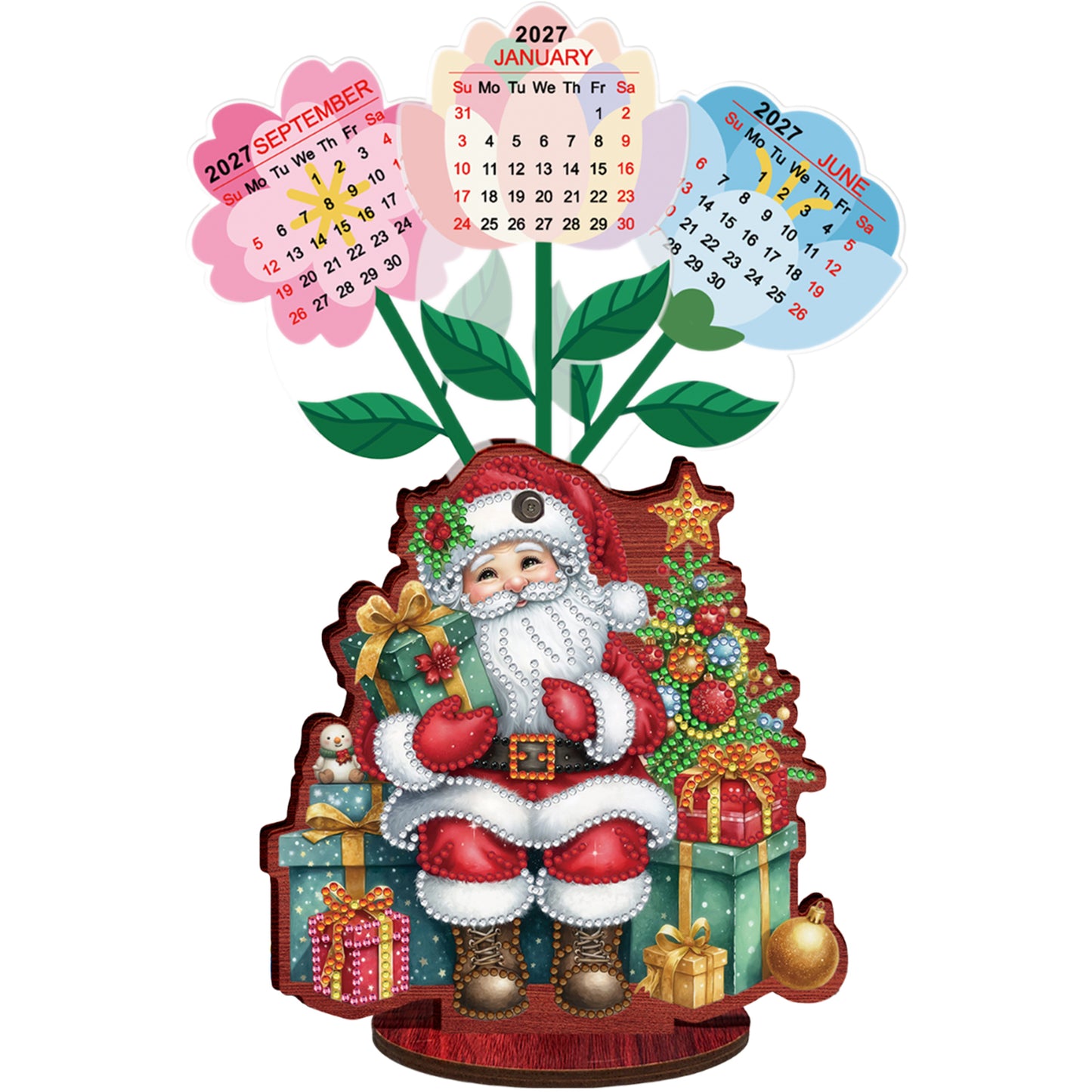 2026-2027 Santa Claus Wooden DIY 5D Diamond Painting Calendar for Home Decor