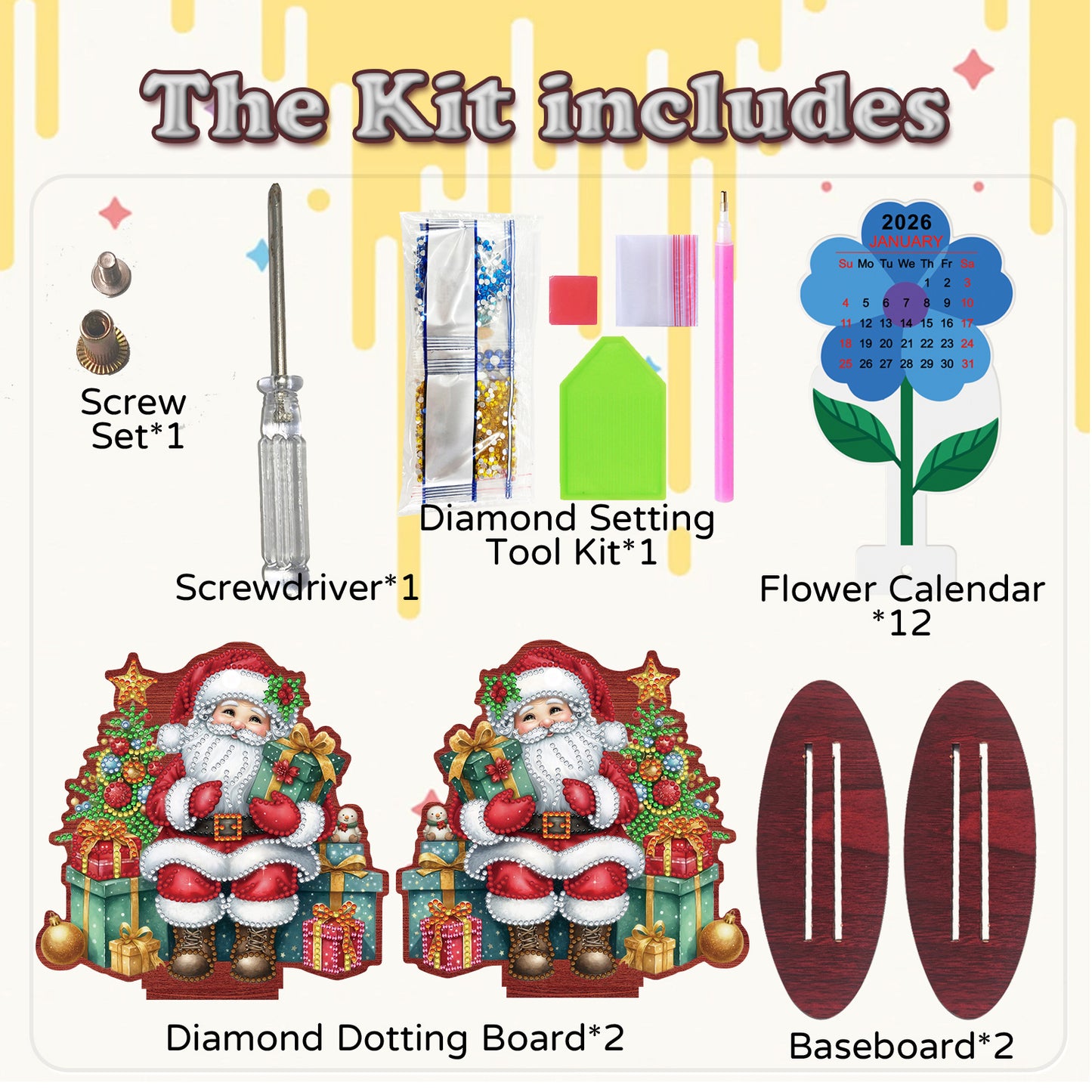 2026-2027 Santa Claus Wooden DIY 5D Diamond Painting Calendar for Home Decor