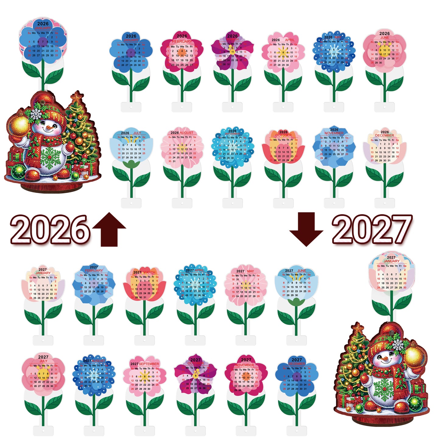 2026-2027 Snowman Wooden DIY 5D Diamond Painting Calendar for Home Office Decor