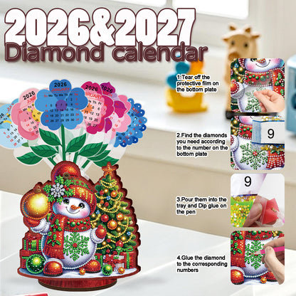 2026-2027 Snowman Wooden DIY 5D Diamond Painting Calendar for Home Office Decor