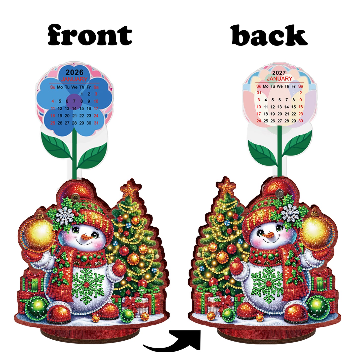 2026-2027 Snowman Wooden DIY 5D Diamond Painting Calendar for Home Office Decor