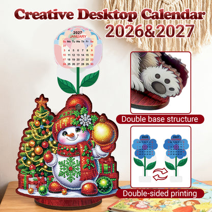 2026-2027 Snowman Wooden DIY 5D Diamond Painting Calendar for Home Office Decor