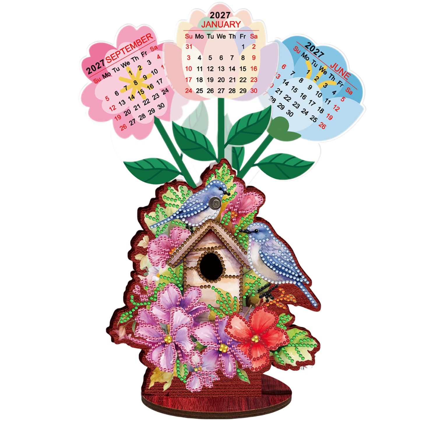 2026-2027 Birdcage Wooden DIY 5D Diamond Painting Calendar for Home Office Decor