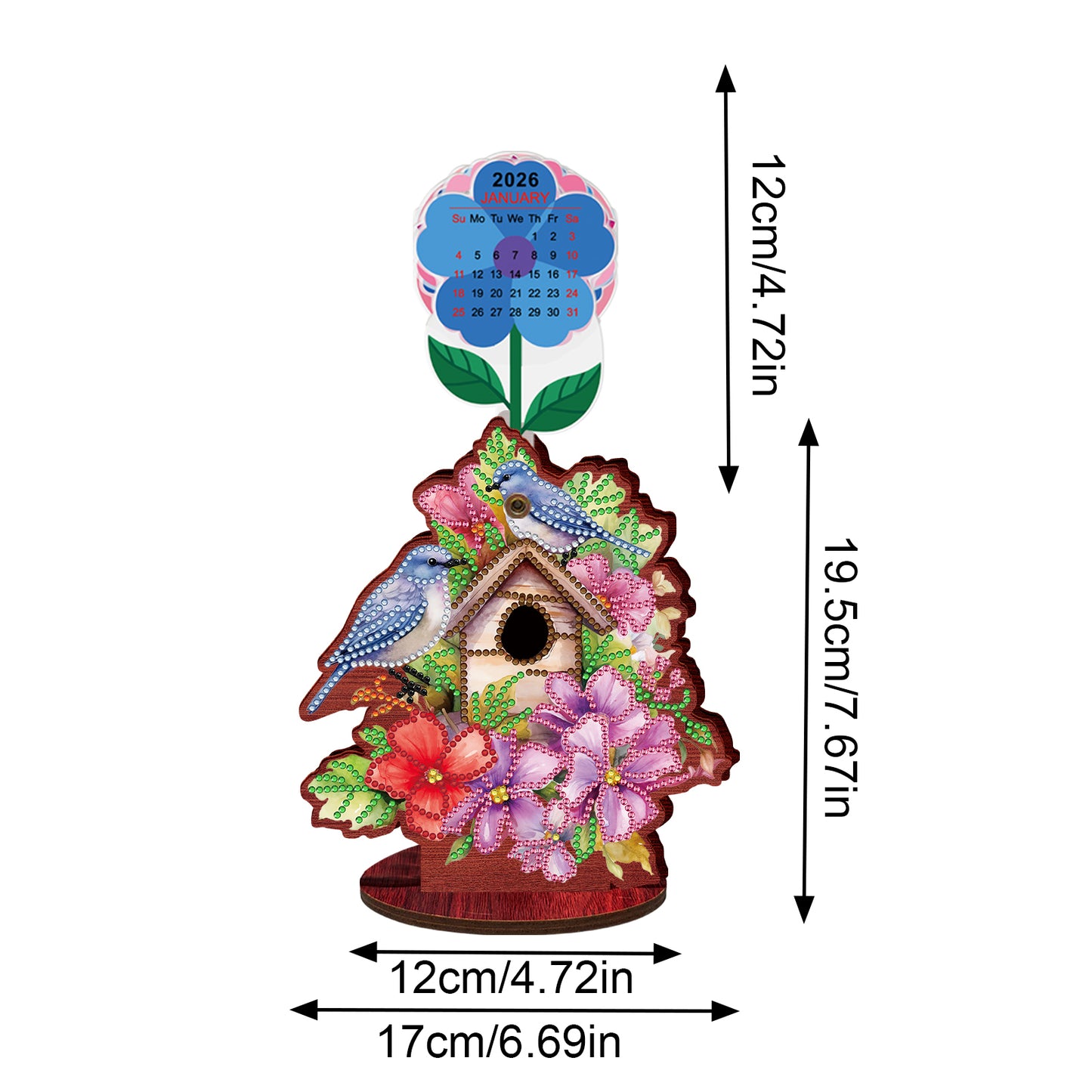 2026-2027 Birdcage Wooden DIY 5D Diamond Painting Calendar for Home Office Decor