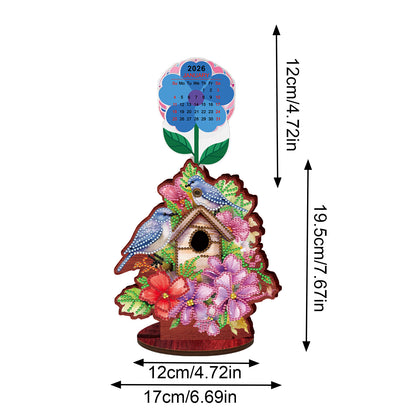 2026-2027 Birdcage Wooden DIY 5D Diamond Painting Calendar for Home Office Decor