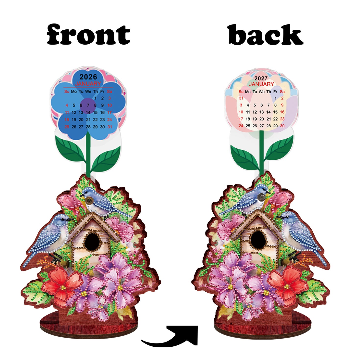 2026-2027 Birdcage Wooden DIY 5D Diamond Painting Calendar for Home Office Decor