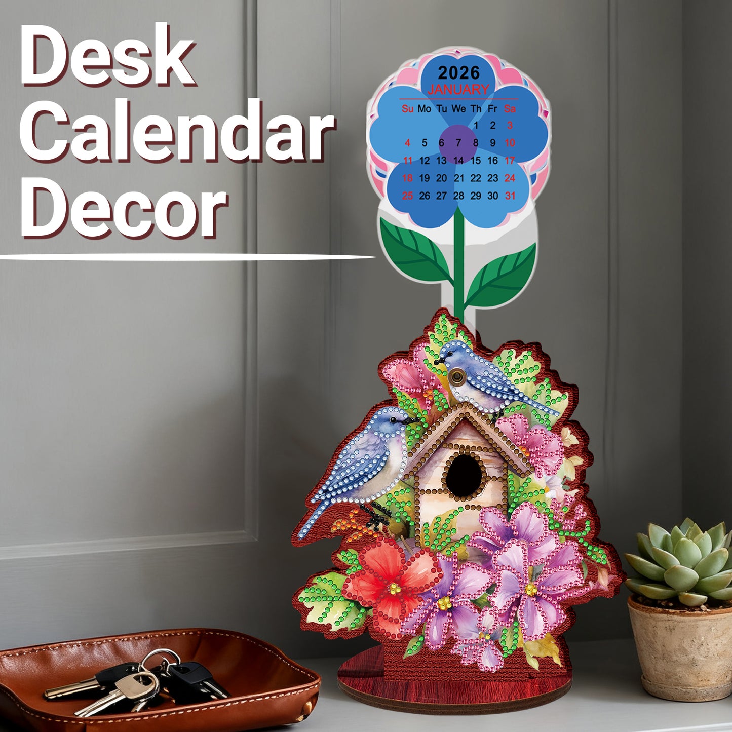 2026-2027 Birdcage Wooden DIY 5D Diamond Painting Calendar for Home Office Decor