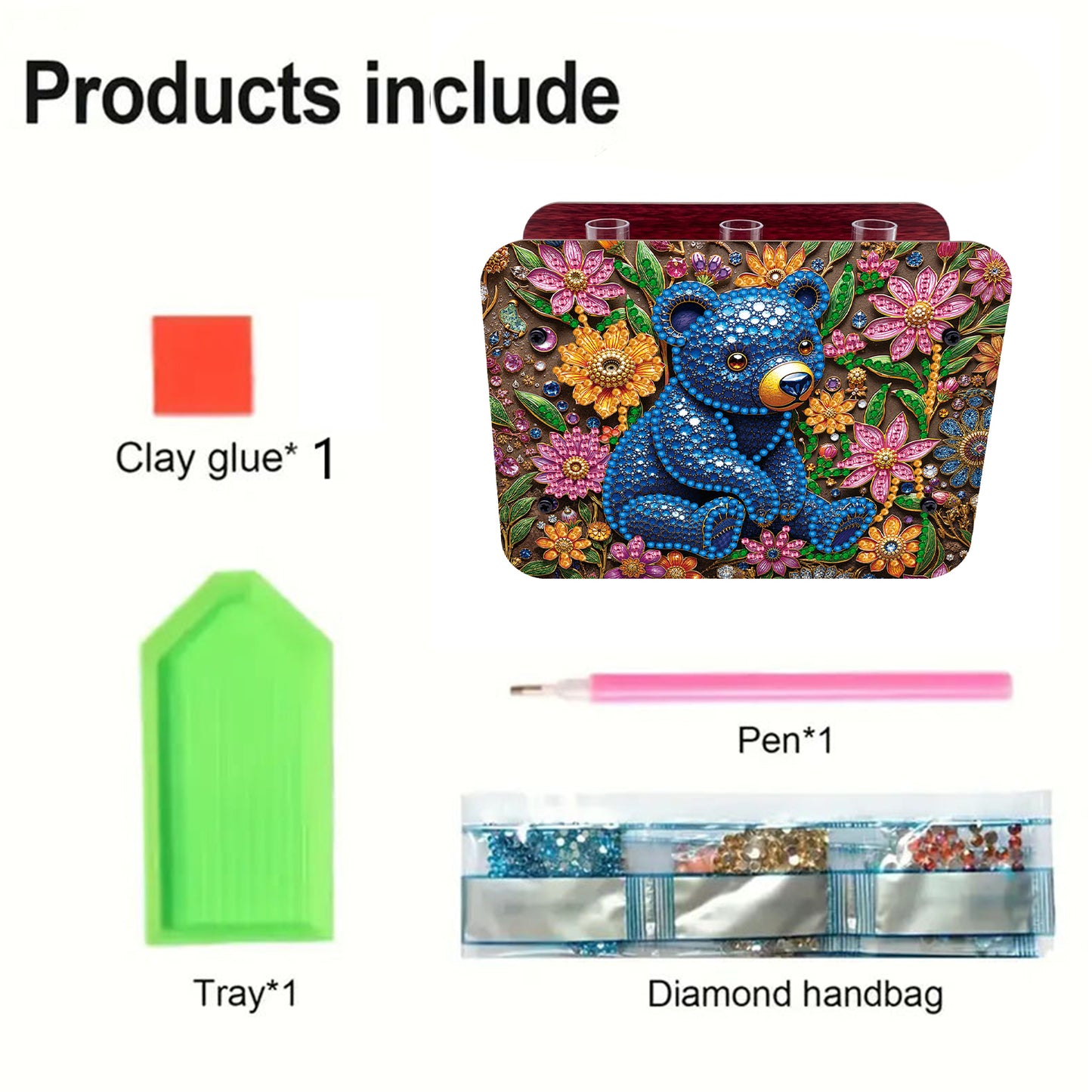 Gem Bear DIY Diamond Painting Wooden Tube Vase for Adults Gift Idea Home Decor