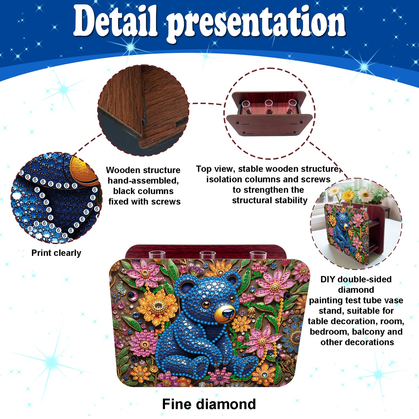 Gem Bear DIY Diamond Painting Wooden Tube Vase for Adults Gift Idea Home Decor