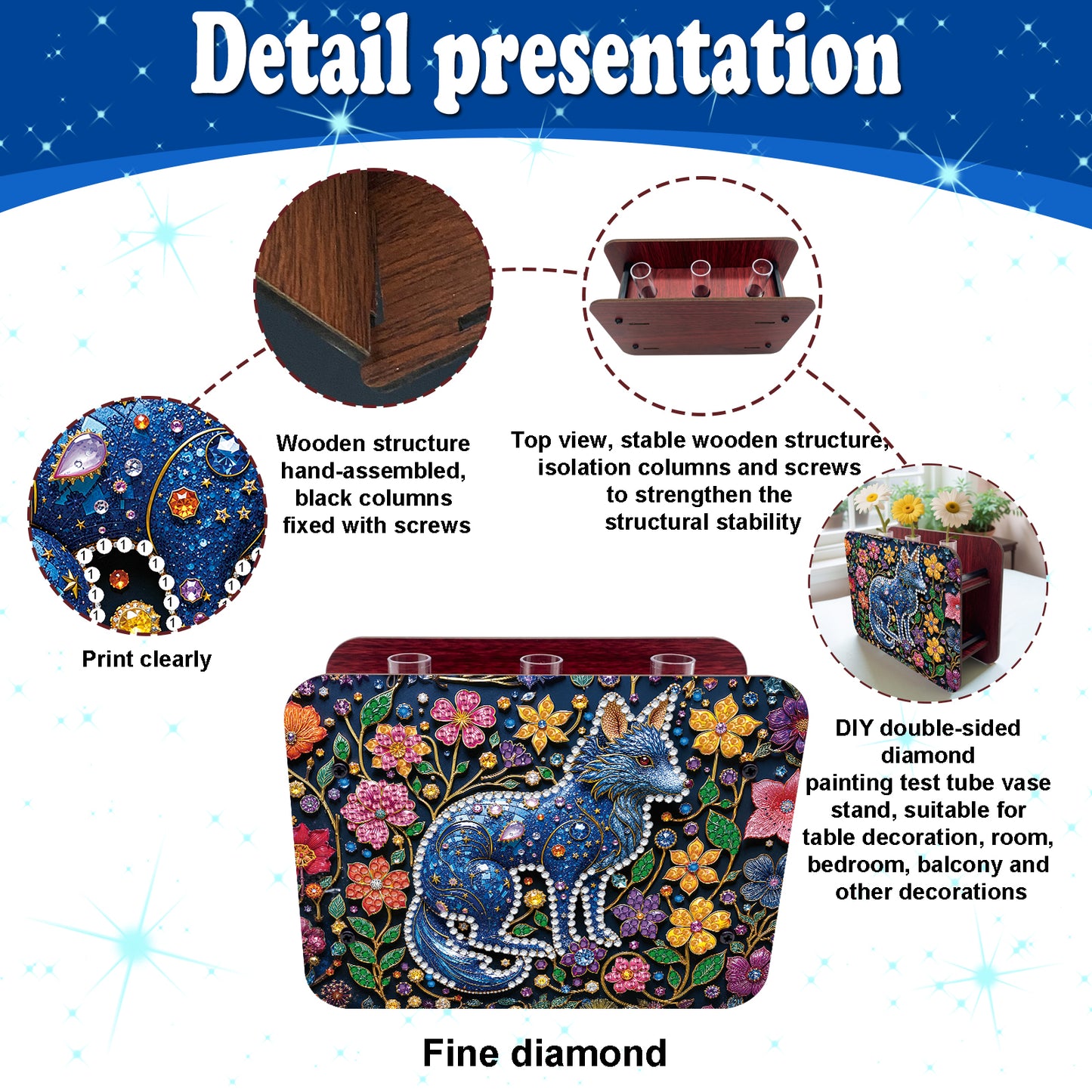 Gem Wolf DIY Diamond Painting Wooden Tube Vase for Adults Gift Idea Home Decor