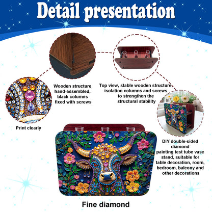 Gem Cow DIY Diamond Painting Wooden Tube Vase for Adults Gift Idea Home Decor