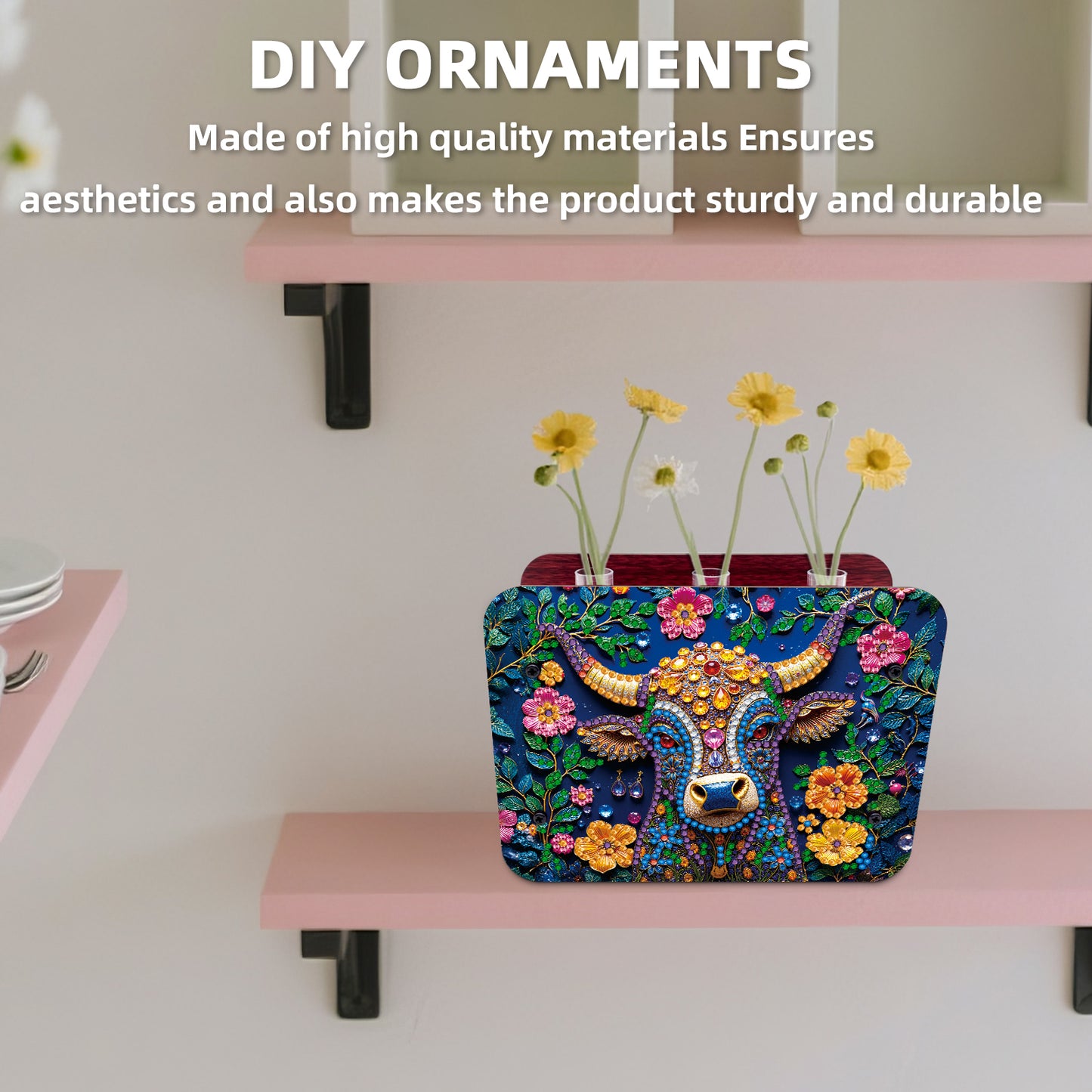 Gem Cow DIY Diamond Painting Wooden Tube Vase for Adults Gift Idea Home Decor