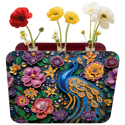 Gem Peacock DIY Diamond Painting Wooden Tube Vase for Adults Gift Home Decor
