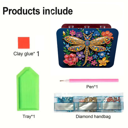 Gem Dragonfly DIY Diamond Painting Wooden Tube Vase for Adults Gift Home Decor
