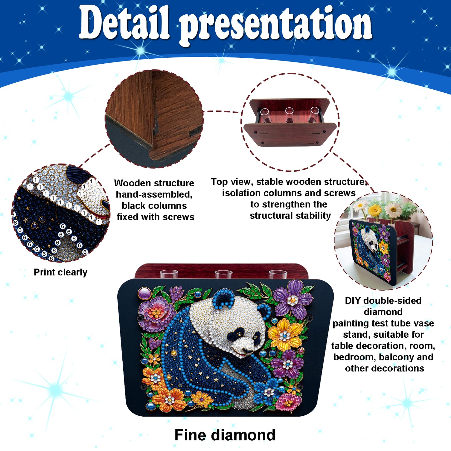 Gem Panda DIY Diamond Painting Wooden Tube Vase for Adults Gift Idea Home Decor