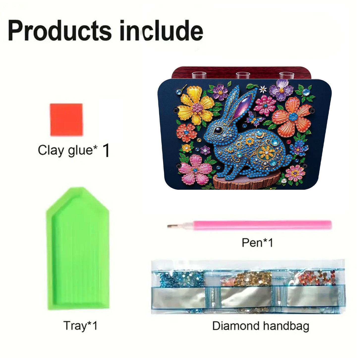 Gem Rabbit DIY Diamond Painting Wooden Tube Vase for Adults Gift Idea Home Decor