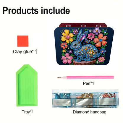 Gem Rabbit DIY Diamond Painting Wooden Tube Vase for Adults Gift Idea Home Decor