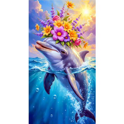 Dolphins And Flowers - Full Round Drill Diamond Painting 40*70CM