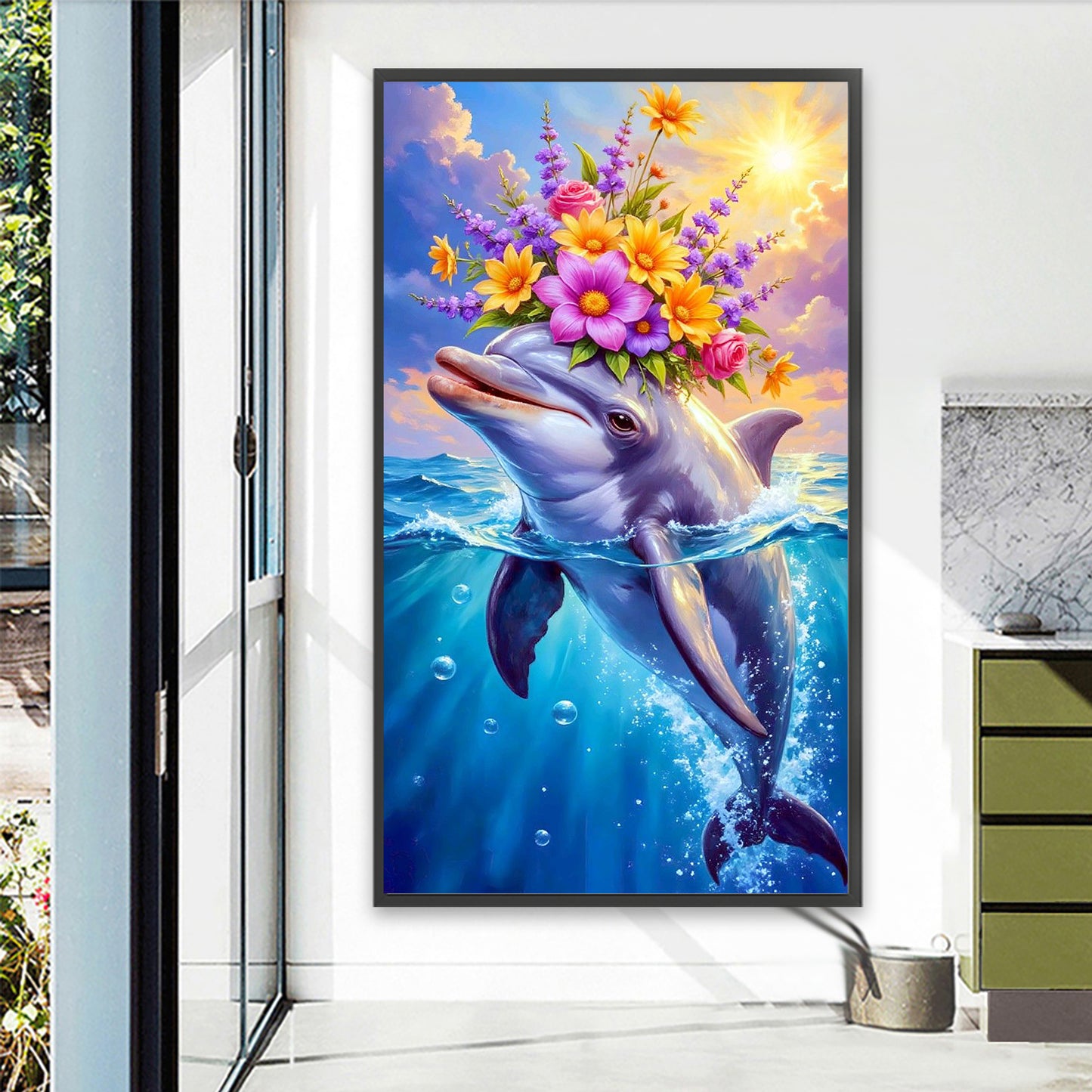Dolphins And Flowers - Full Round Drill Diamond Painting 40*70CM
