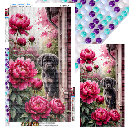 Dogs And Flowers - Full Round Drill Diamond Painting 40*70CM