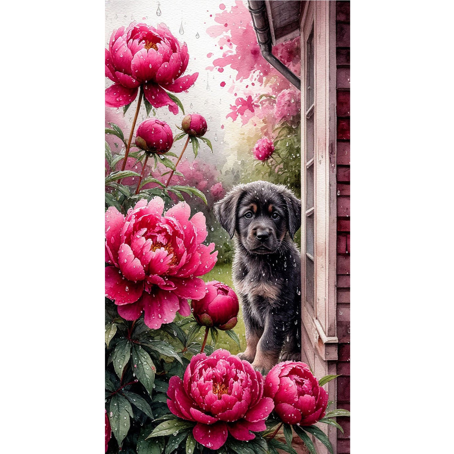 Dogs And Flowers - Full Round Drill Diamond Painting 40*70CM