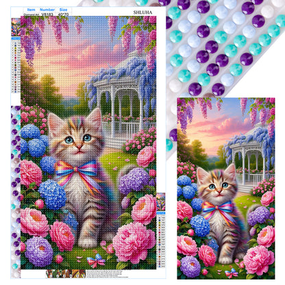 Cat In The Garden - Full Round Drill Diamond Painting 40*70CM