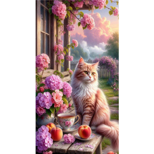 Flowers And Cats - Full Round Drill Diamond Painting 40*70CM