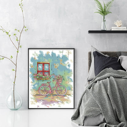 Bicycle - 14CT Stamped Cross Stitch 26*33CM (Joy Sunday)
