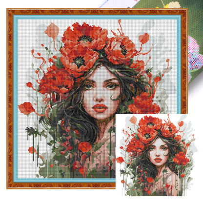 Girl Wearing Carnations - 14CT Stamped Cross Stitch 44*45CM (Joy Sunday)