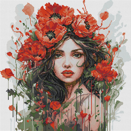 Girl Wearing Carnations - 14CT Stamped Cross Stitch 44*45CM (Joy Sunday)