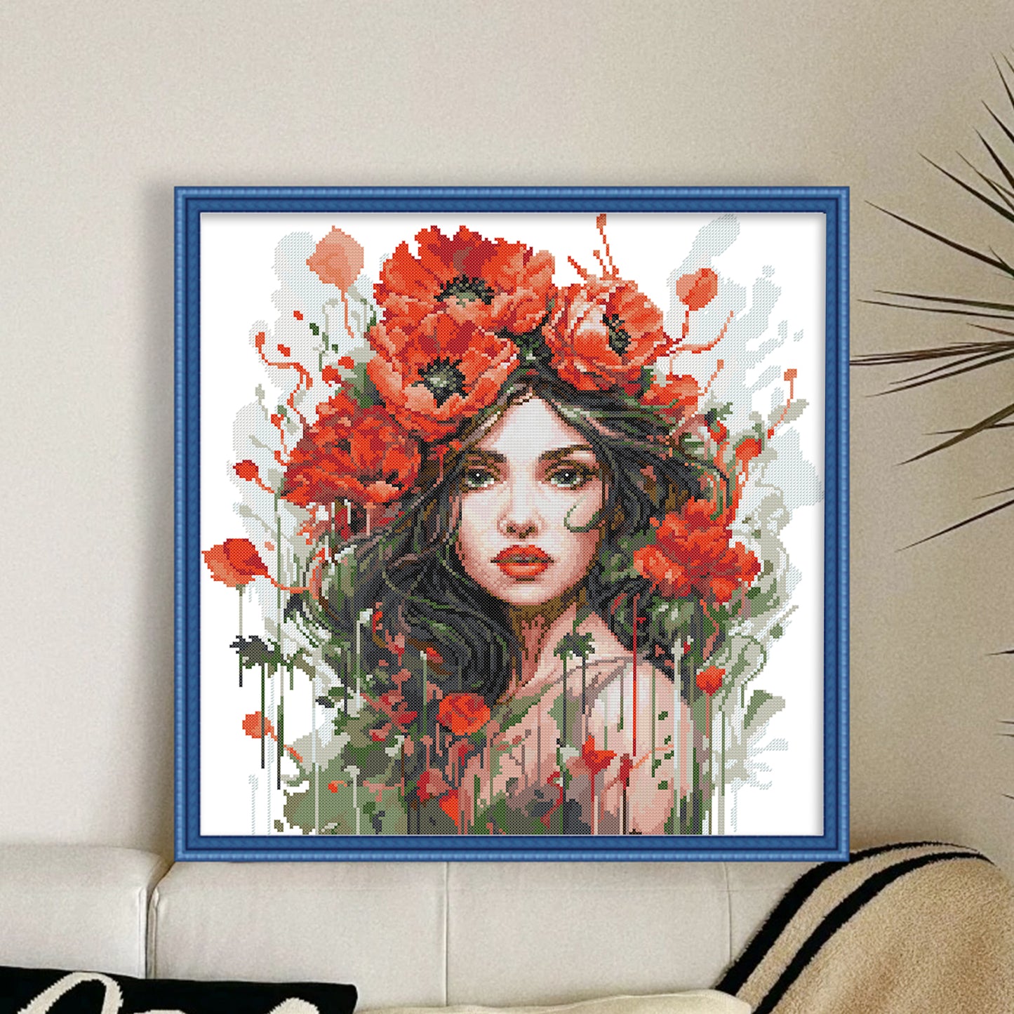 Girl Wearing Carnations - 14CT Stamped Cross Stitch 44*45CM (Joy Sunday)