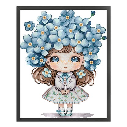 Girl With Forget-Me-Nots - 14CT Stamped Cross Stitch 20*26CM (Joy Sunday)