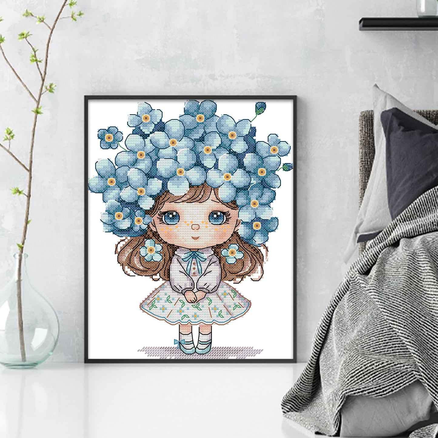 Girl With Forget-Me-Nots - 14CT Stamped Cross Stitch 20*26CM (Joy Sunday)