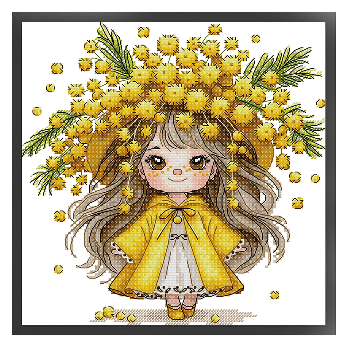 Girl With Mimosa - 14CT Stamped Cross Stitch 28*28CM (Joy Sunday)