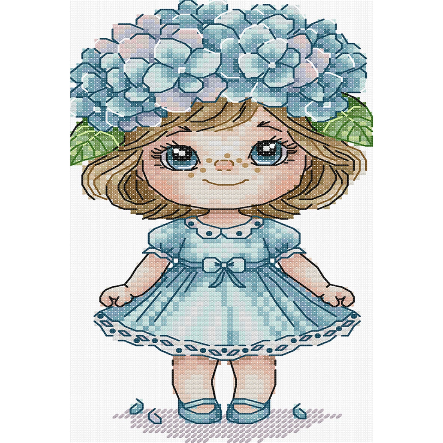 Girl With Hydrangeas - 14CT Stamped Cross Stitch 14*21CM (Joy Sunday)