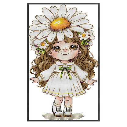 Girl With Chamomiles - 14CT Stamped Cross Stitch 16*26CM (Joy Sunday)