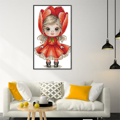 Girl With Tulips - 14CT Stamped Cross Stitch 17*27CM (Joy Sunday)