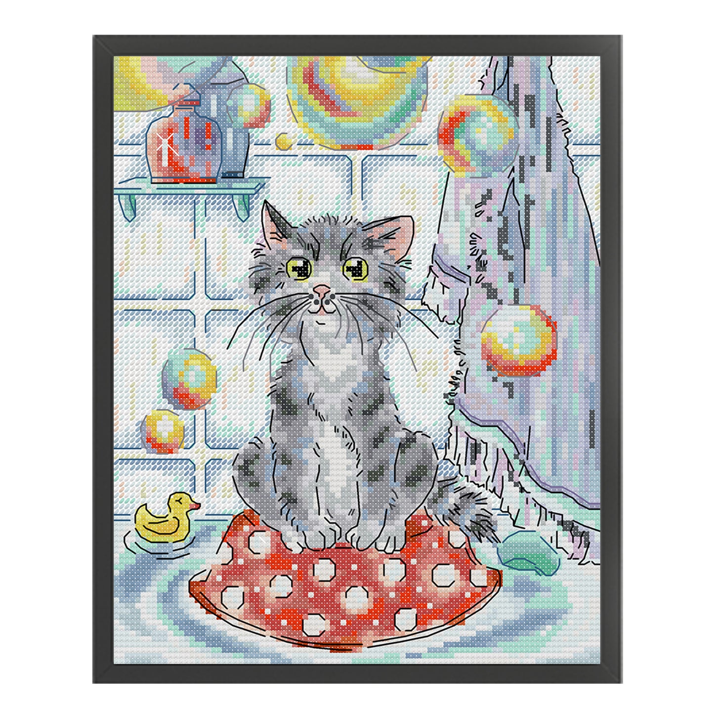 Cat And Soap Bubbles - 14CT Stamped Cross Stitch 21*27CM (Joy Sunday)
