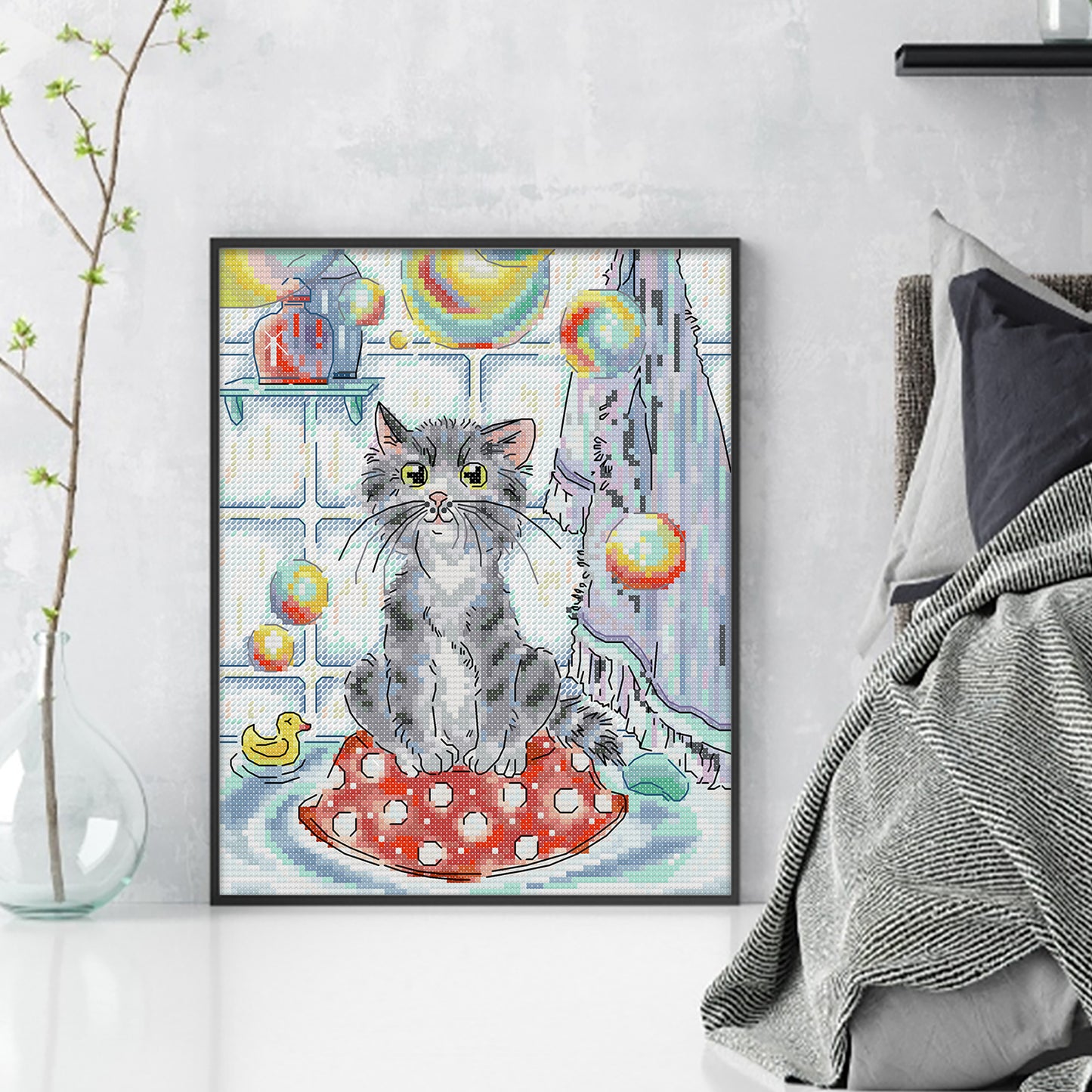 Cat And Soap Bubbles - 14CT Stamped Cross Stitch 21*27CM (Joy Sunday)