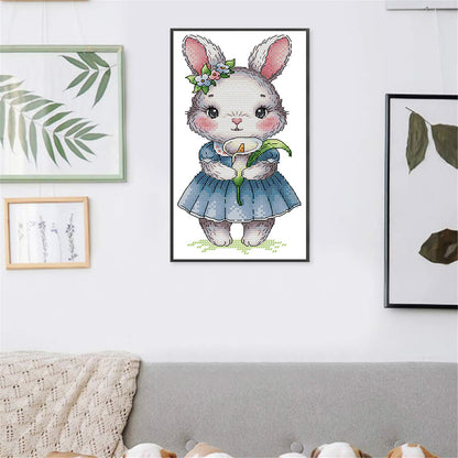 Rabbit And Calla Lily - 14CT Stamped Cross Stitch 15*27CM (Joy Sunday)